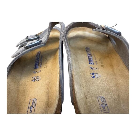 Birkenstock Arizona Slide Sandal Gray Leather Men size 44 US 11 soft footbed - Picture 6 of 7